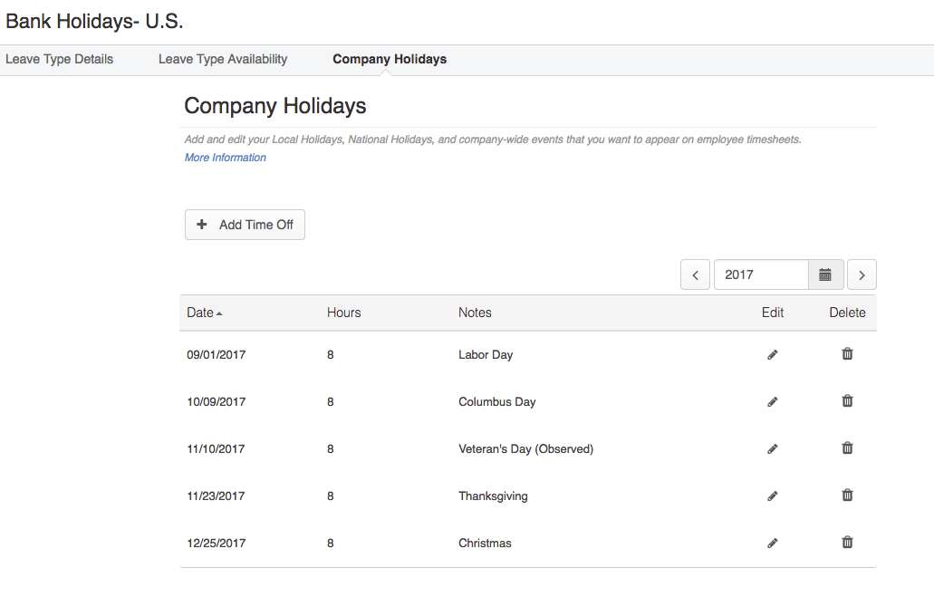 Company Holiday Options – ClickTime Support