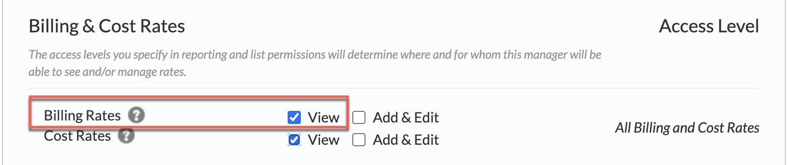View Billing Rates permission