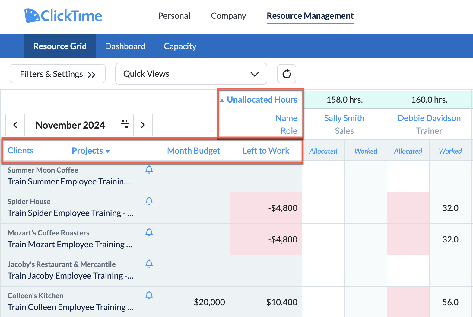 Sorting options in Resource Grid