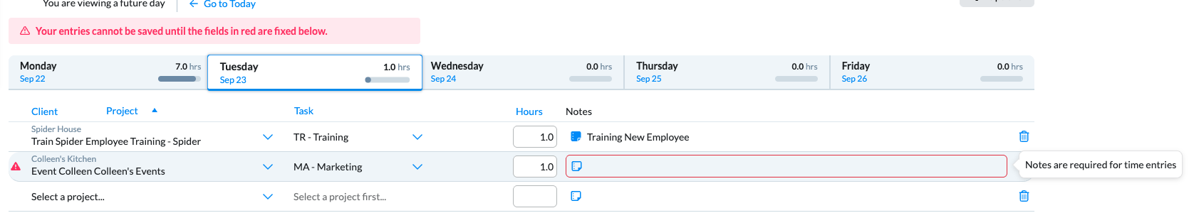 Note field with required note error message