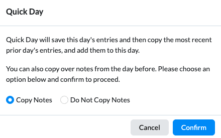 Quick Day confirmation dialog