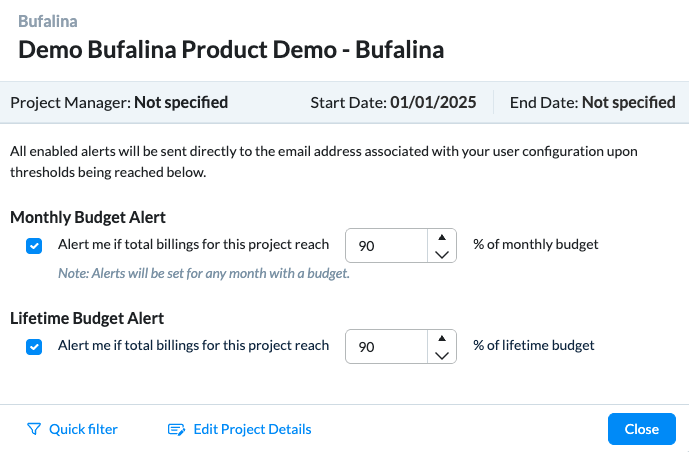 Budget alert modal