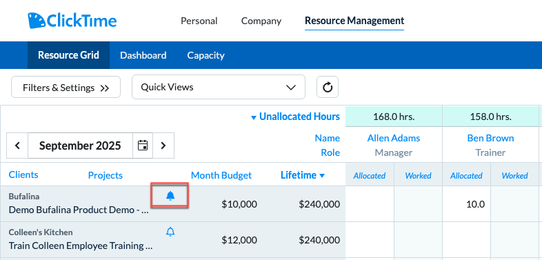Budget alert bell icon