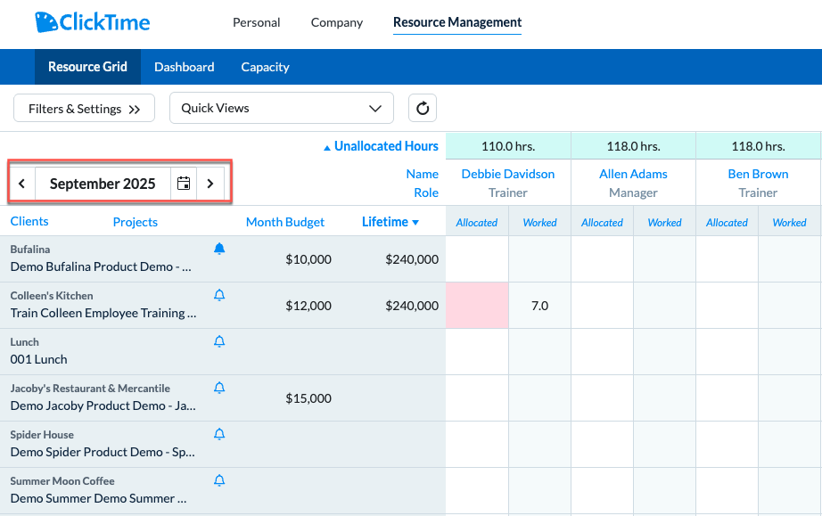 Month selector in Resource Grid