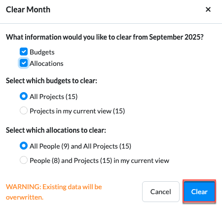 Clear Month confirmation window in RM Grid