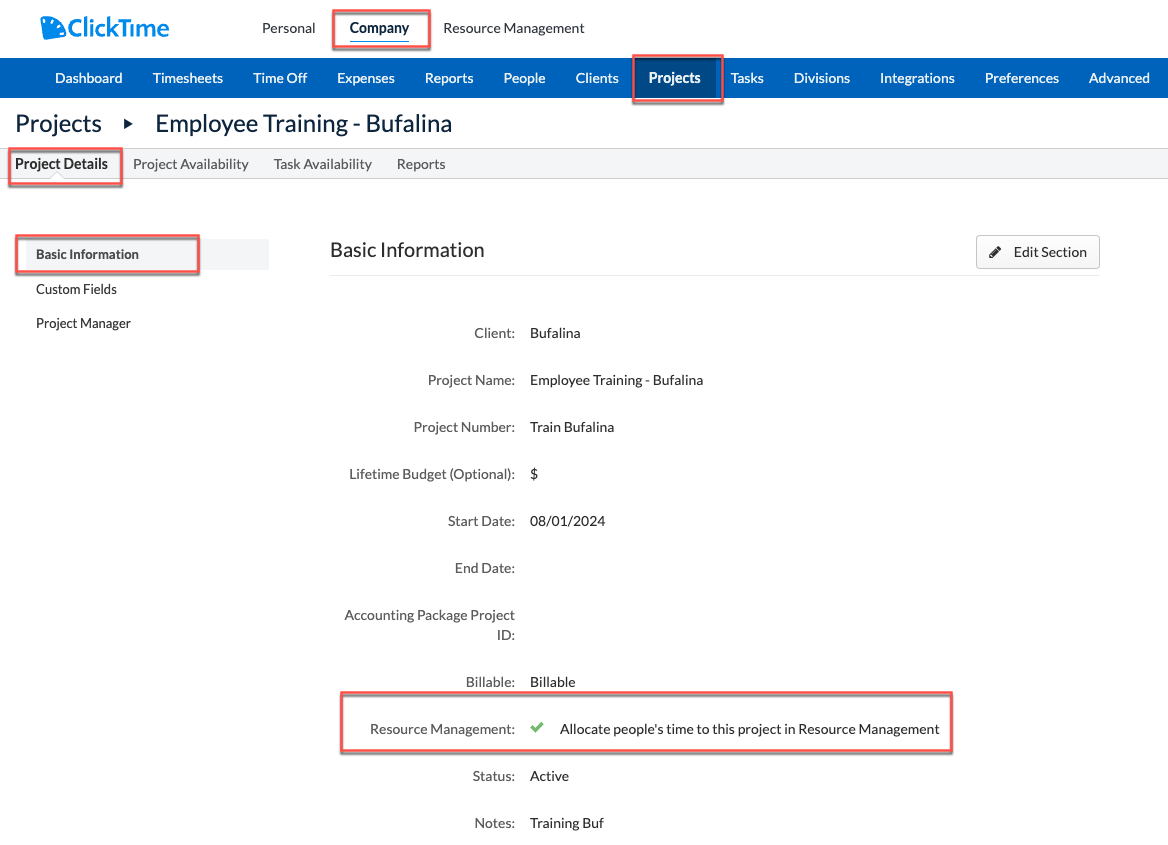 Project eligibility toggle in Projects → Edit