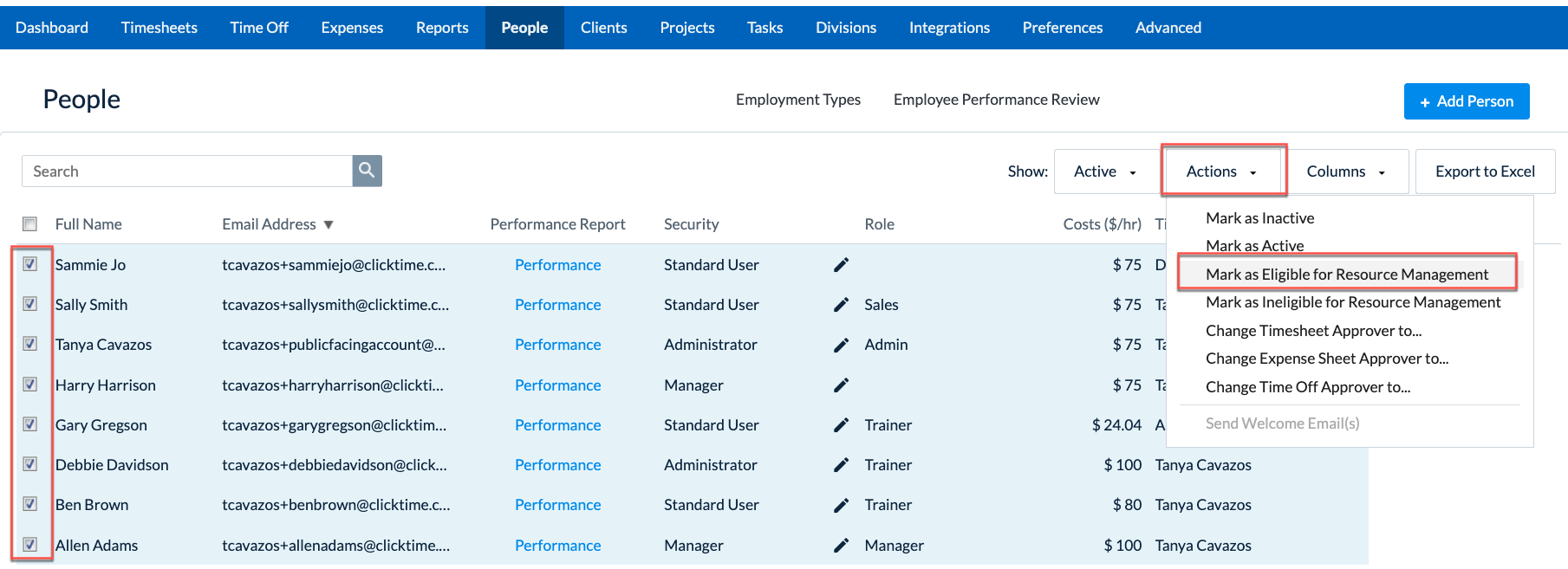 Eligibility toggles on People and Projects list pages