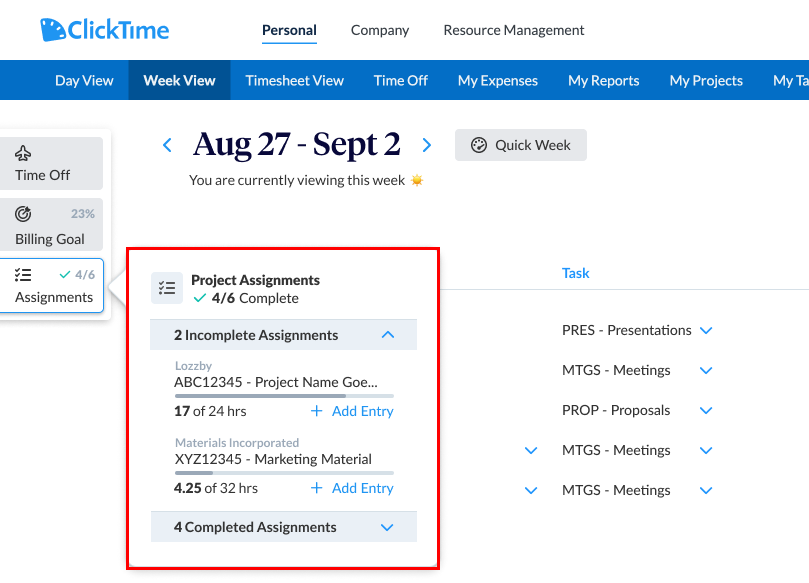 Week View: Entering Time – ClickTime Support