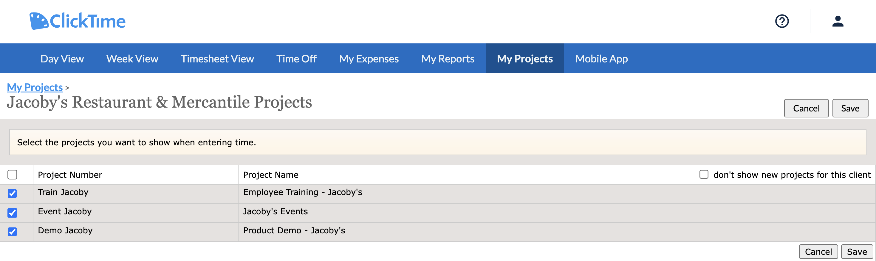 Saved selections example