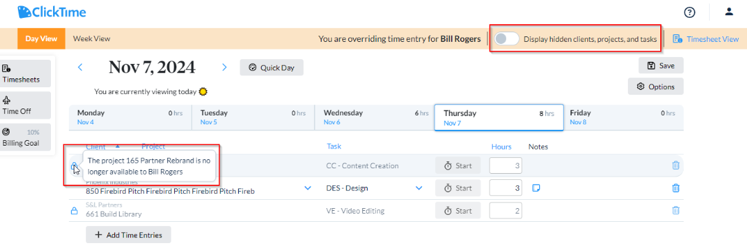 Locked rows when toggle is off