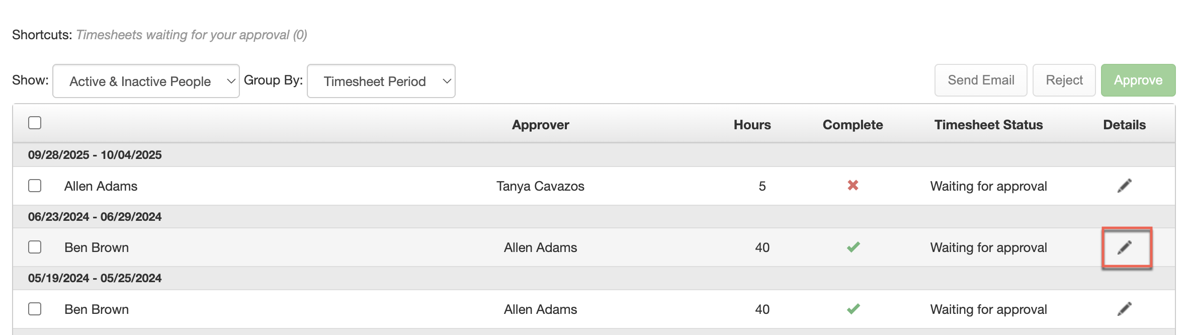 Open Timesheet View from review list