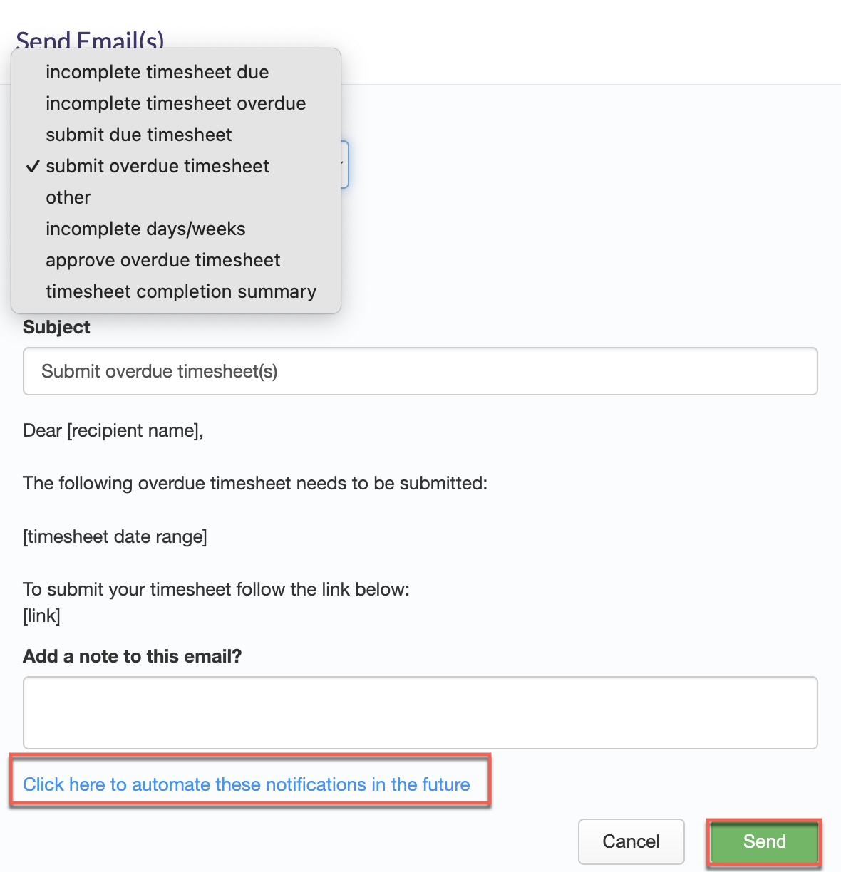 Automate reminder emails link