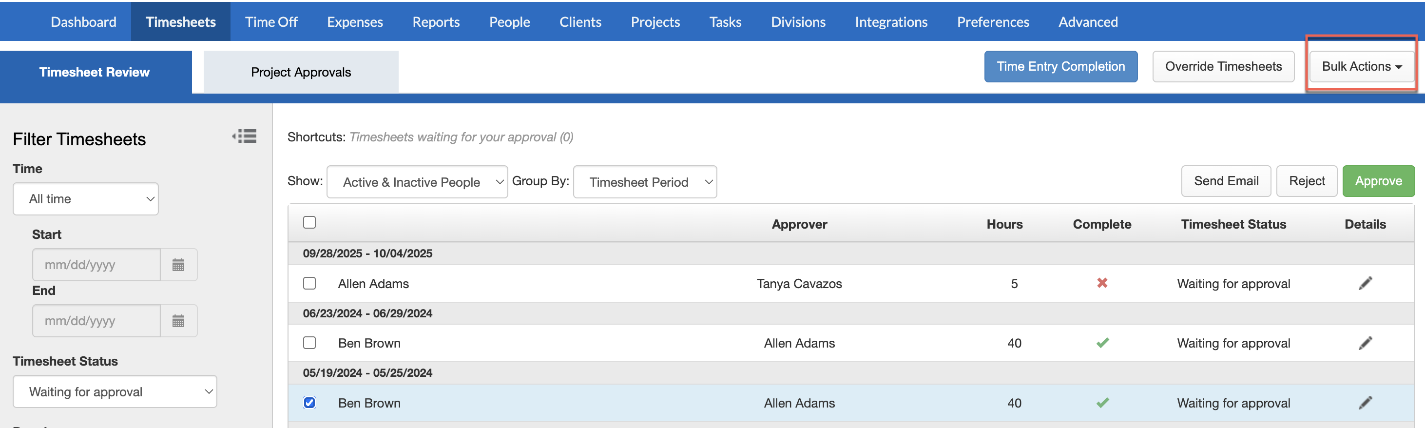 Company → Advanced → Bulk Actions