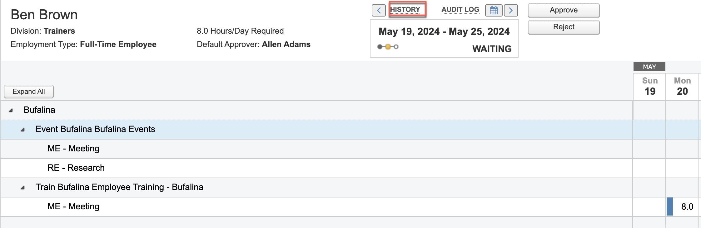 Timesheet history list