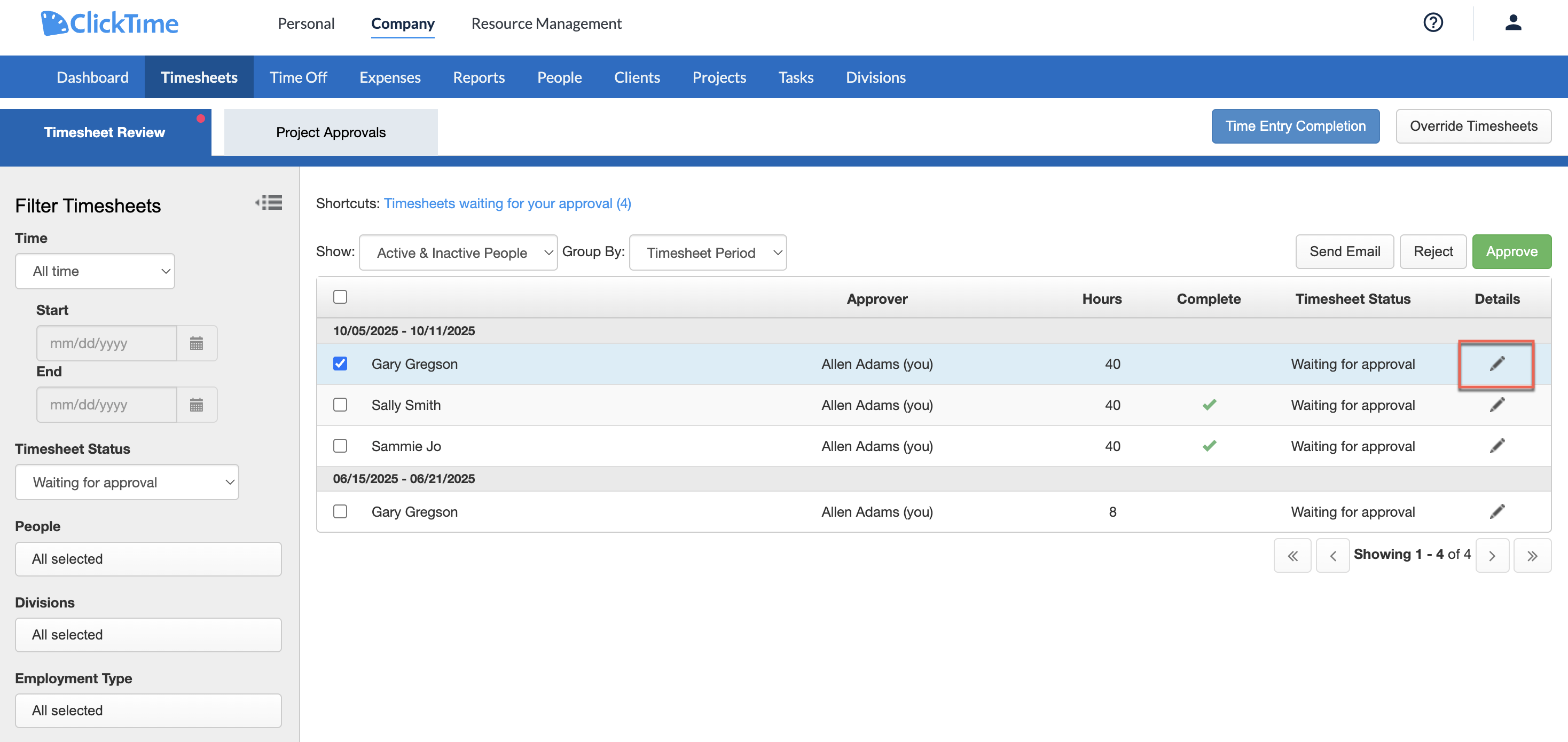 Open Timesheet View from the Timesheets list