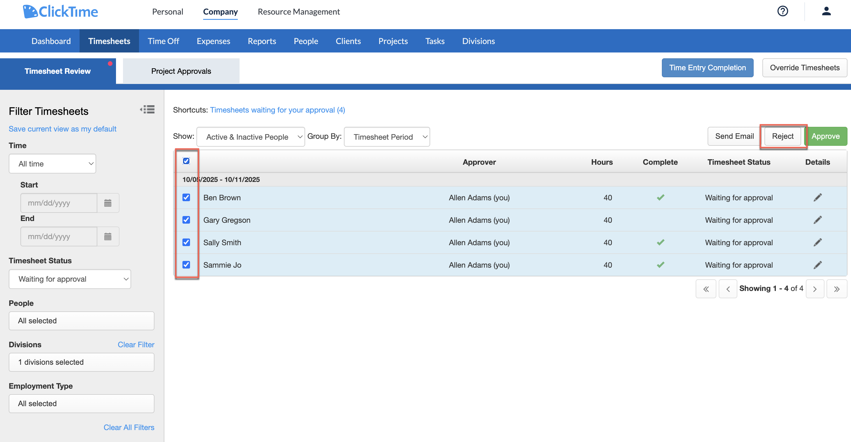 Bulk select visible rows after filtering
