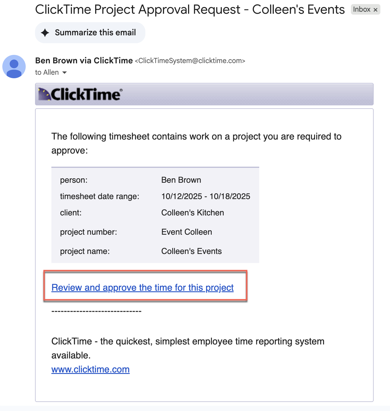 Project Approver email
