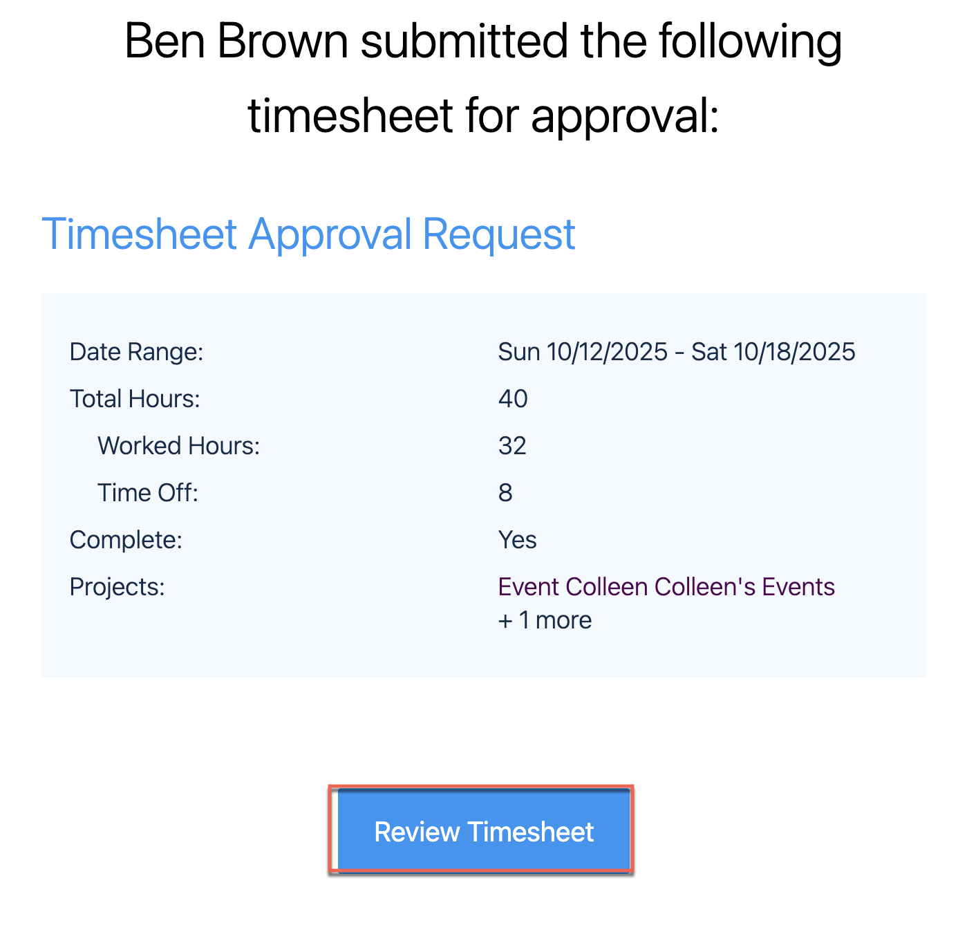 Timesheet Approver submission email