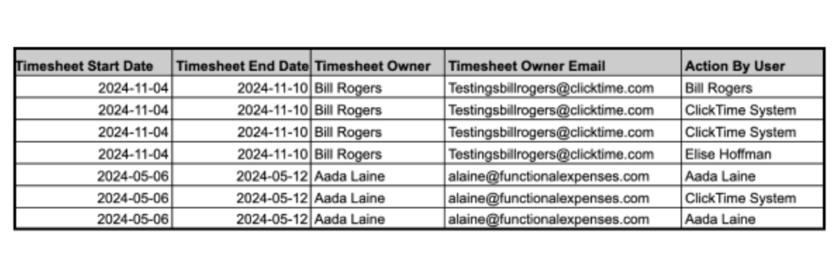Timesheet Approval History example