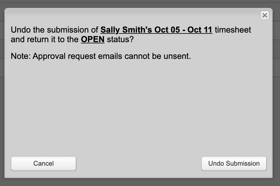 Undo Submission dialog