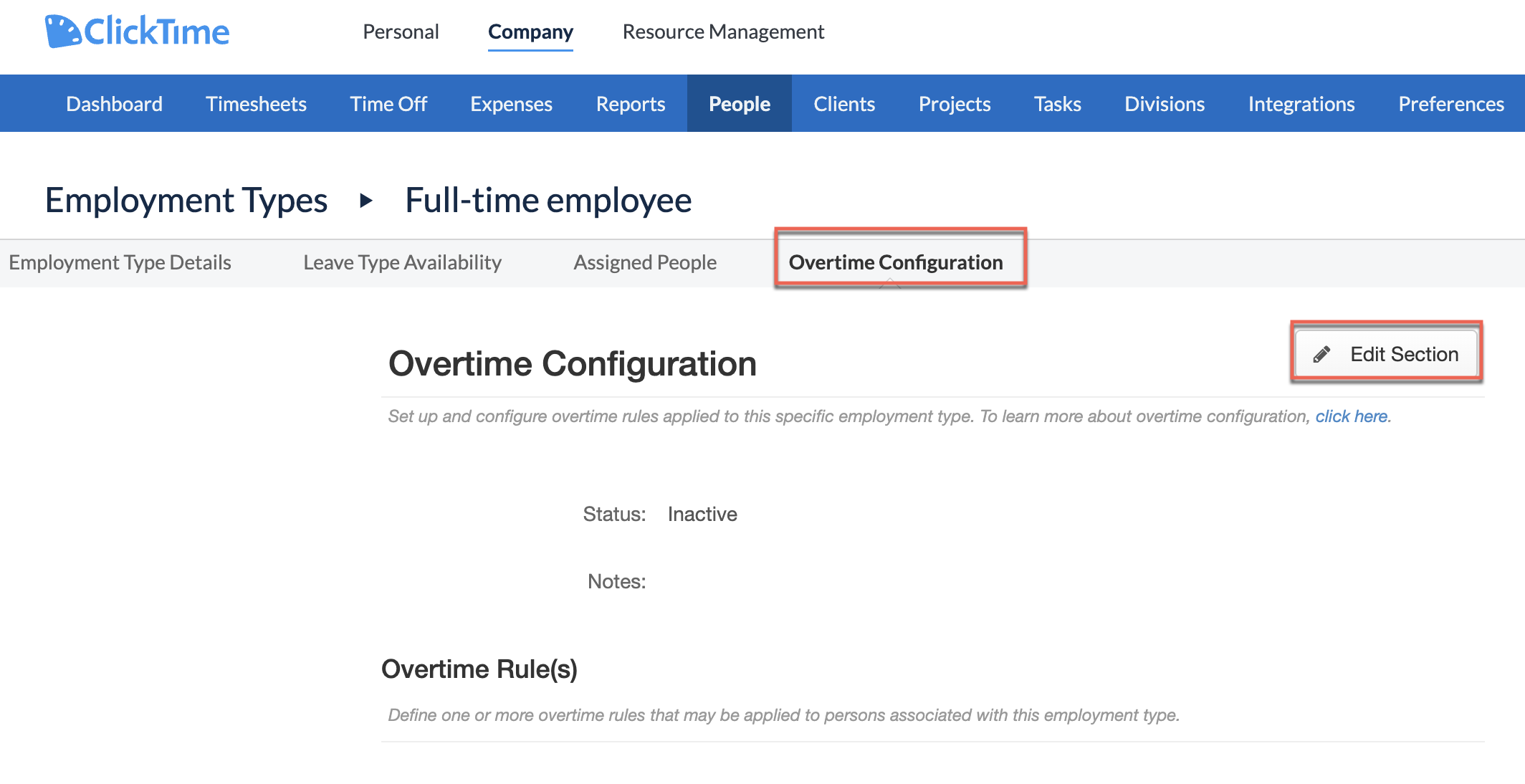 Overtime editor showing preset and custom options