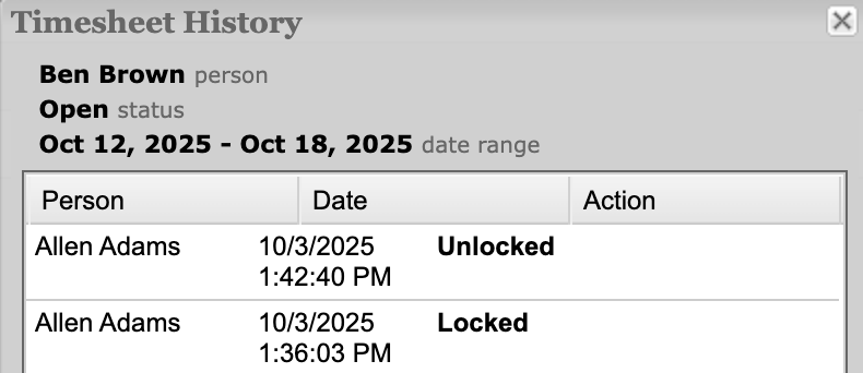 History panel with lock/unlock events