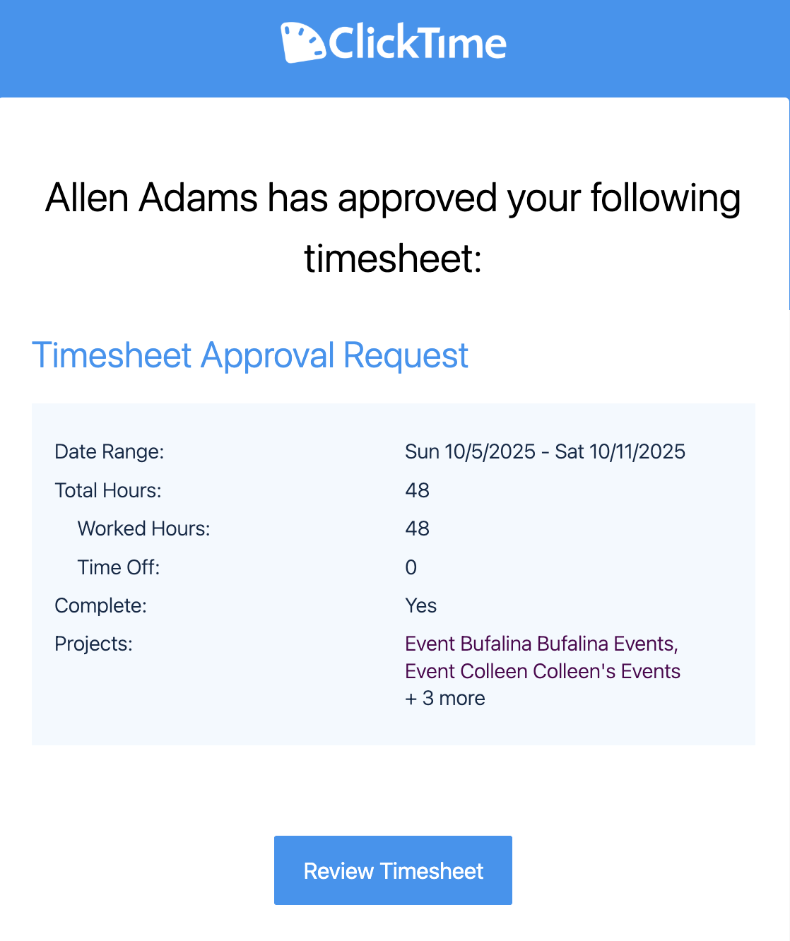Example approval confirmation email