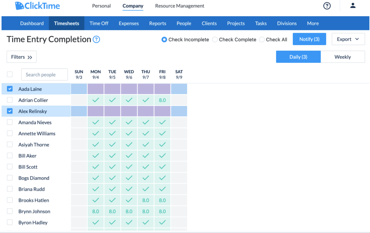 Selecting employees and sending notifications from TEC