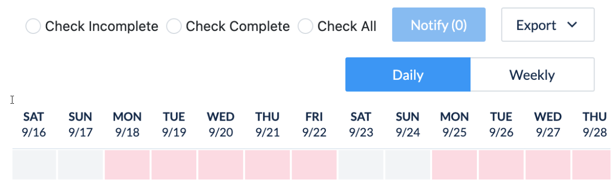 Daily / Weekly toggle for completeness mode