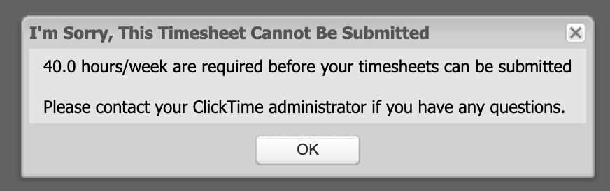 Timesheet header showing completion requirement