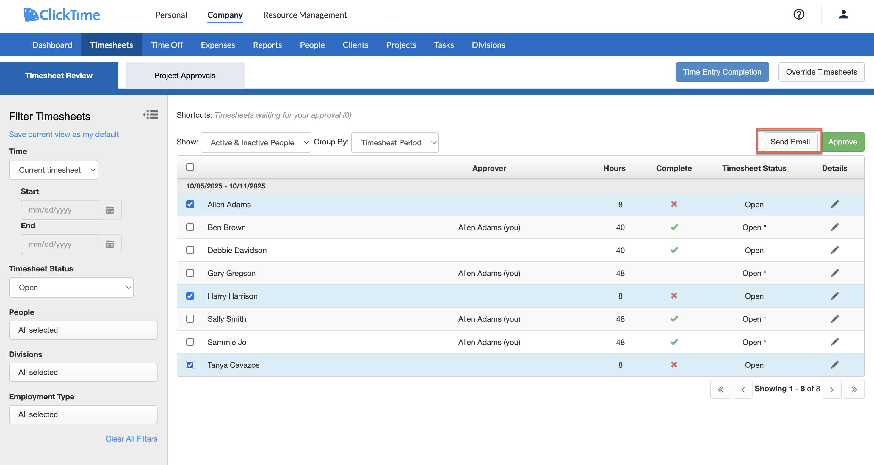 Bulk Send Email from Timesheets list
