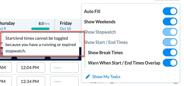 Options disabled while running