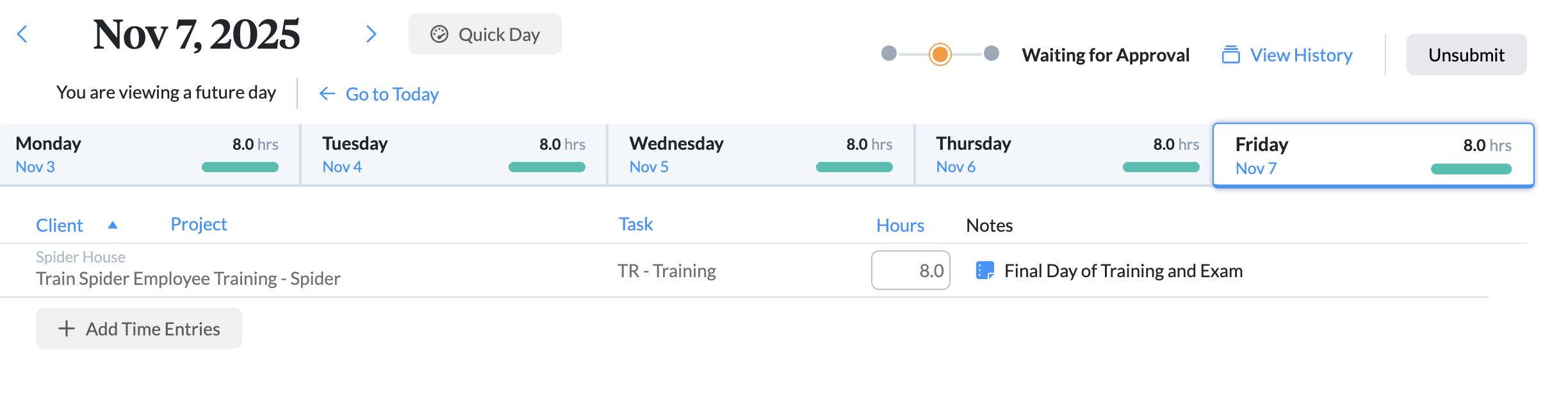 Day View navigation from Timesheet grid