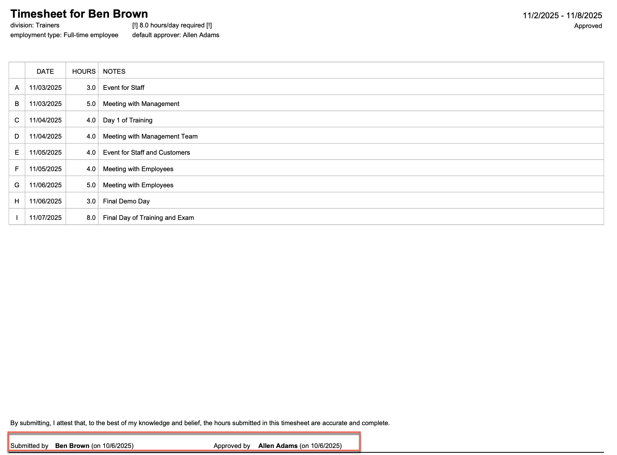 Submission and approval stamps in PDF footer