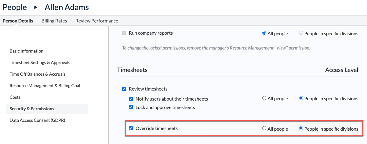 Manager permission and division scope settings