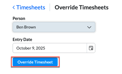Select Person and Date, then Override Timesheet