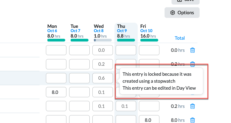 Indicator that Start/End entries must be edited in Day View