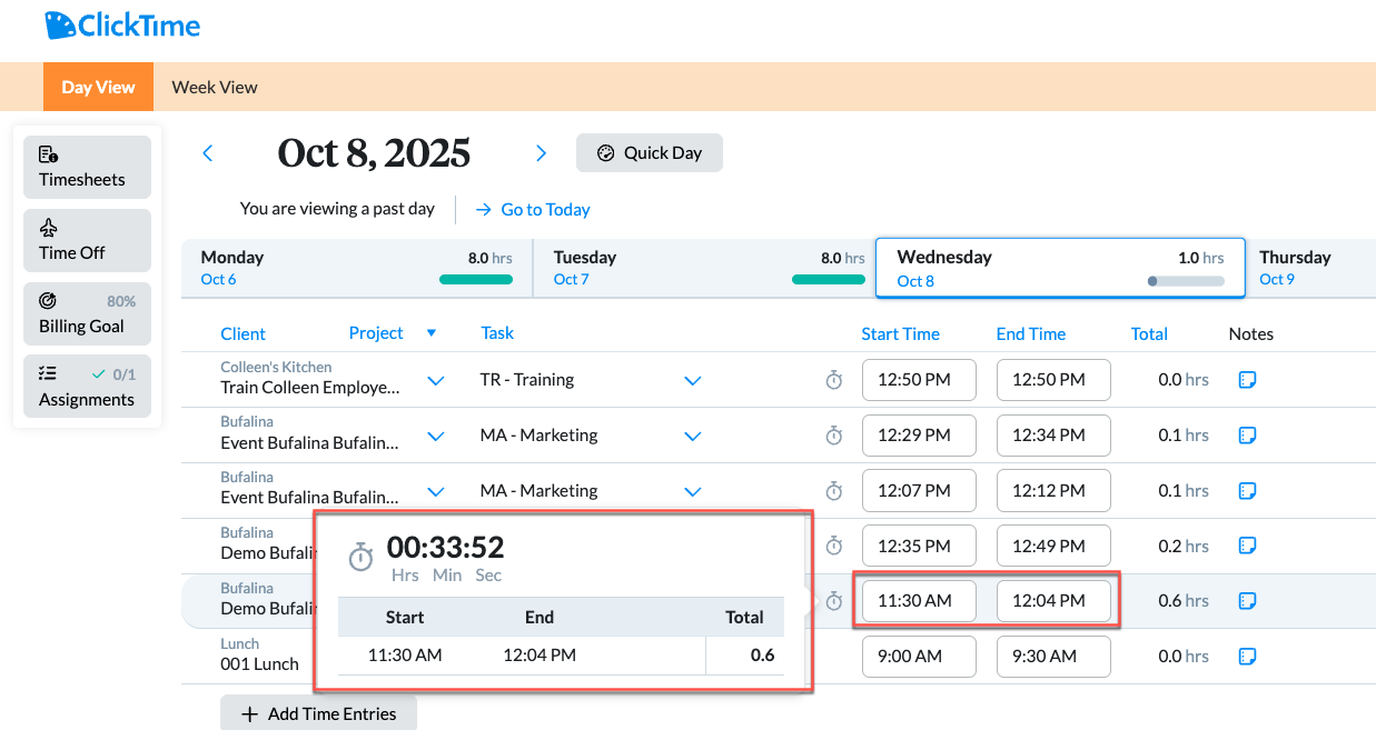 Start/End Times toggle in Options