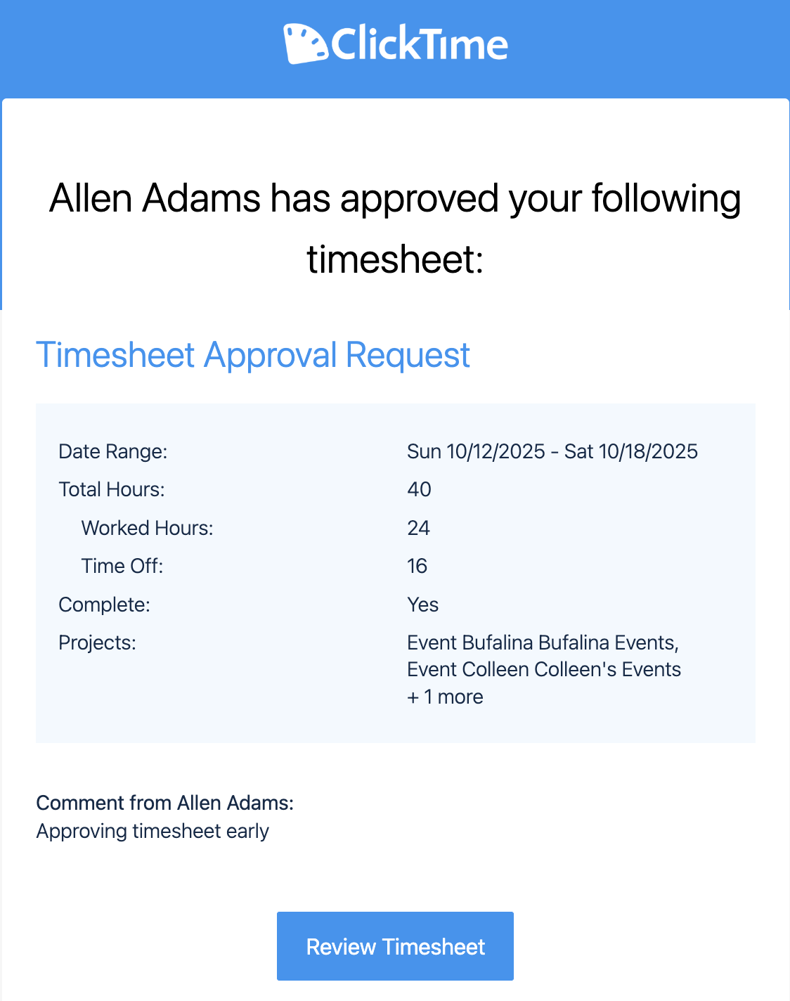 Approval confirmation email to employee