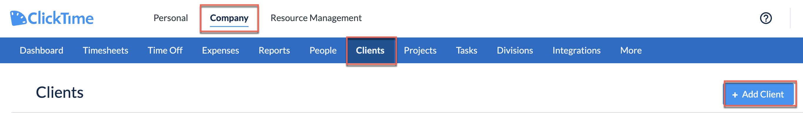 Client list page with Add Client button