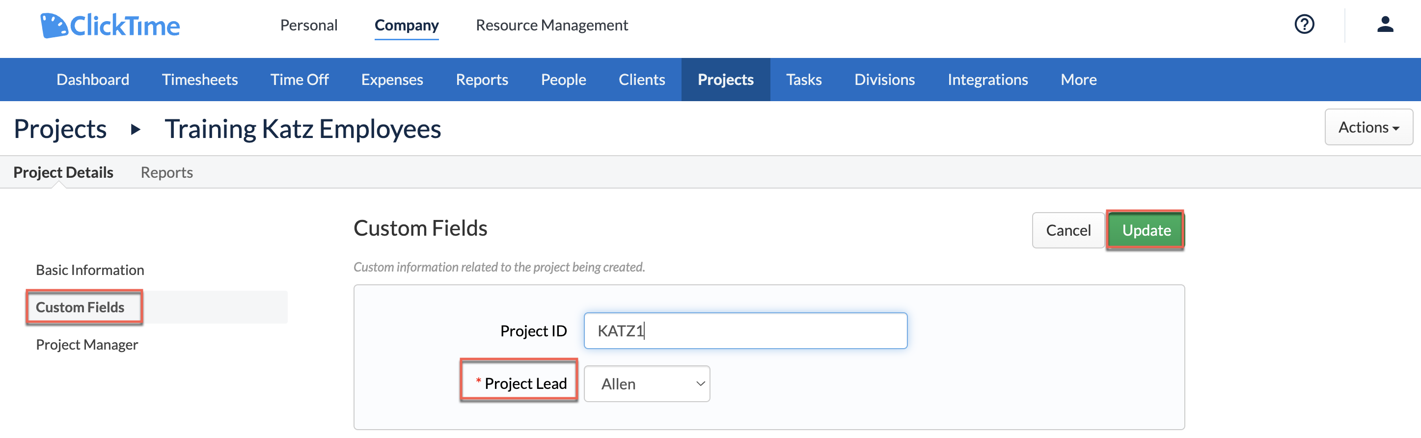 Project-level custom fields with required indicators