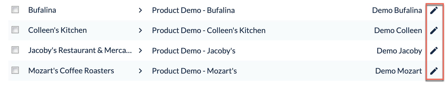 Projects list showing Edit icon