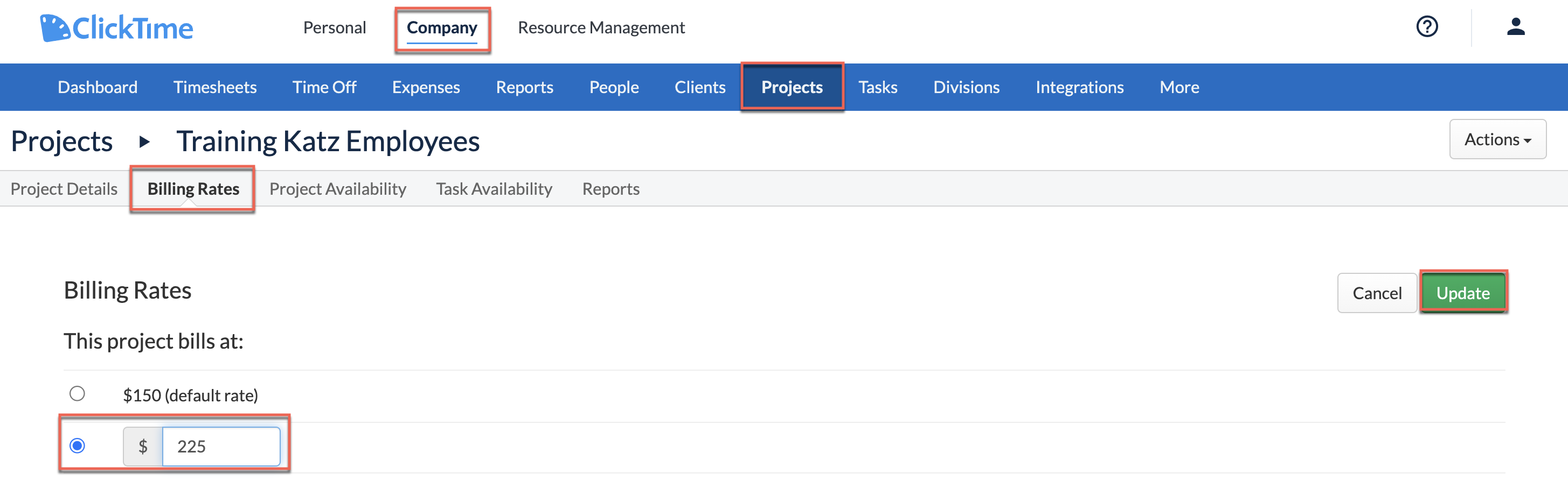 Flat rate option on Project billing