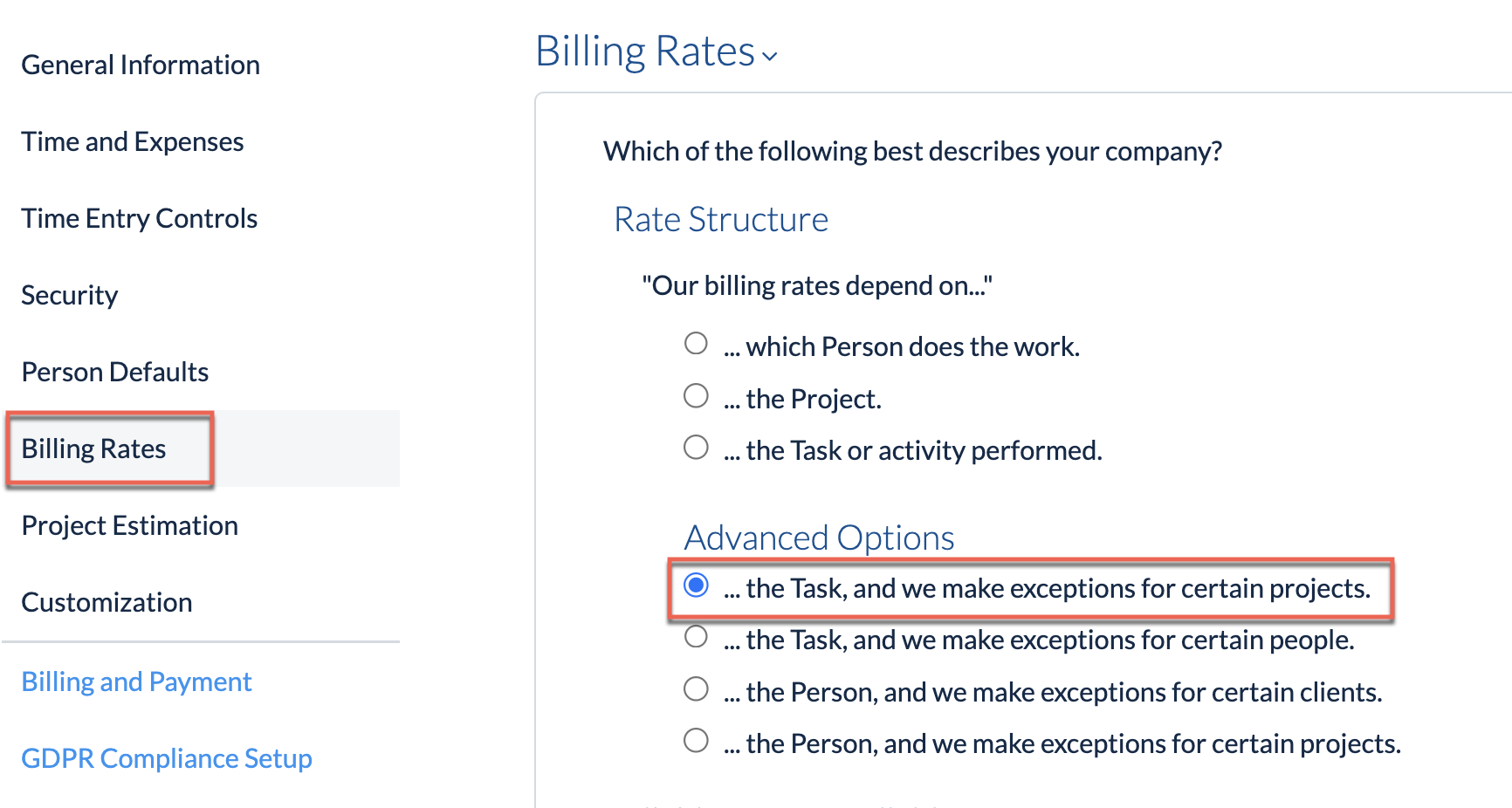 Per-task override on Project billing