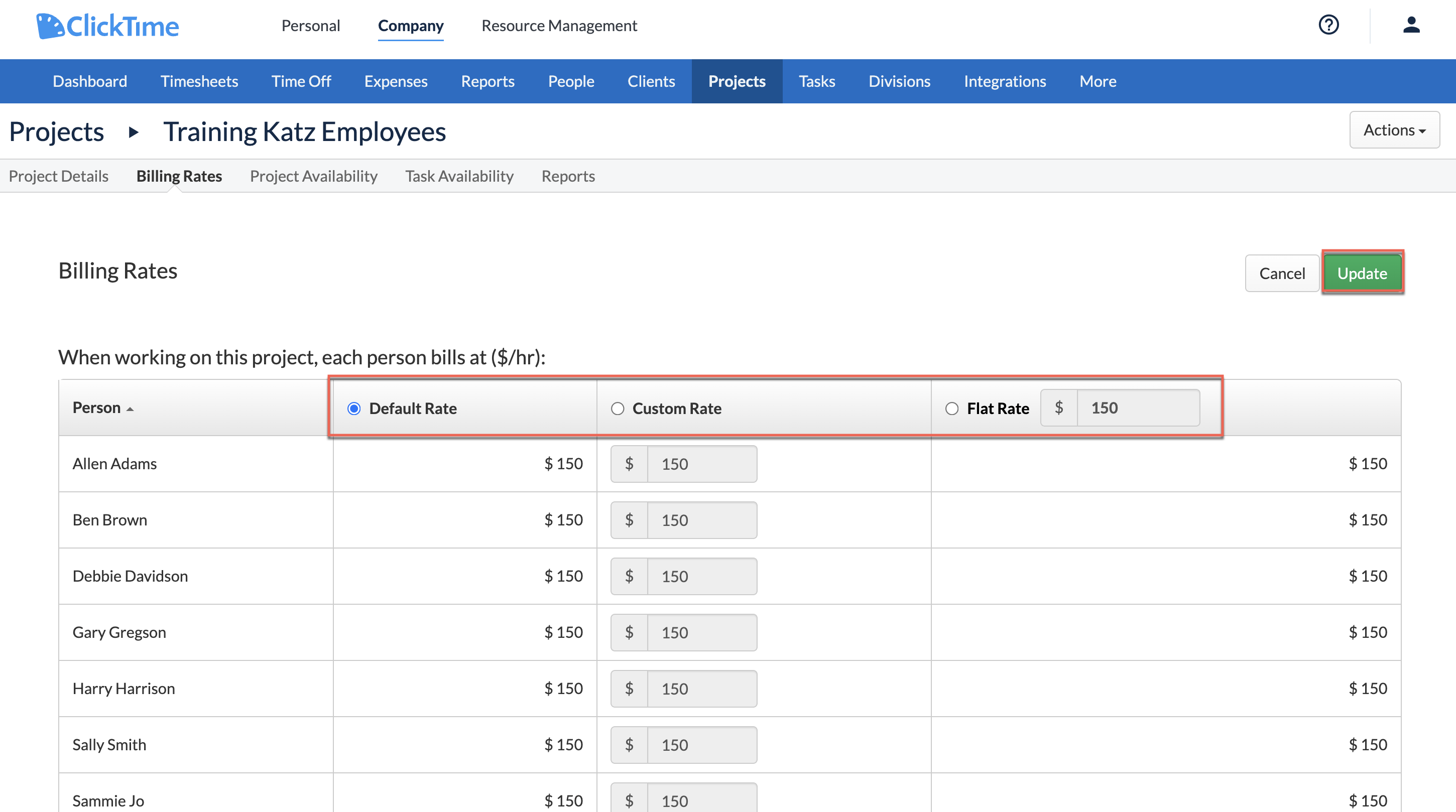 Per-person custom and flat rate examples