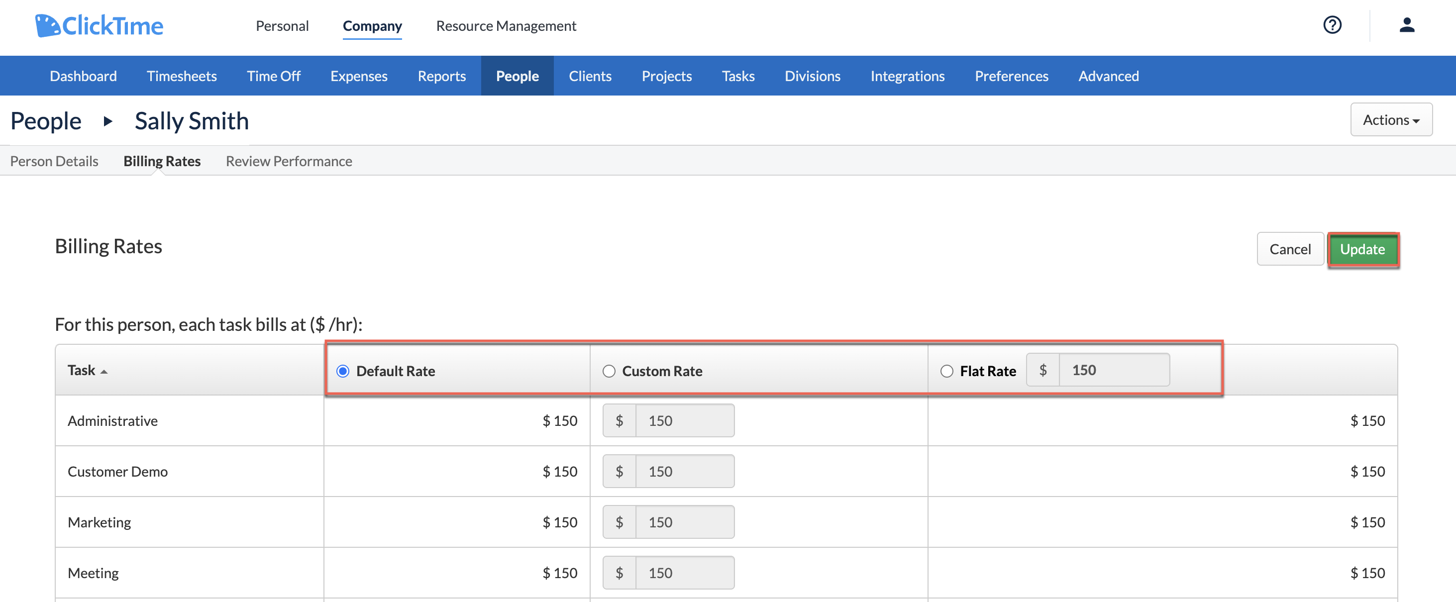 Per-Project override configuration for Task billing
