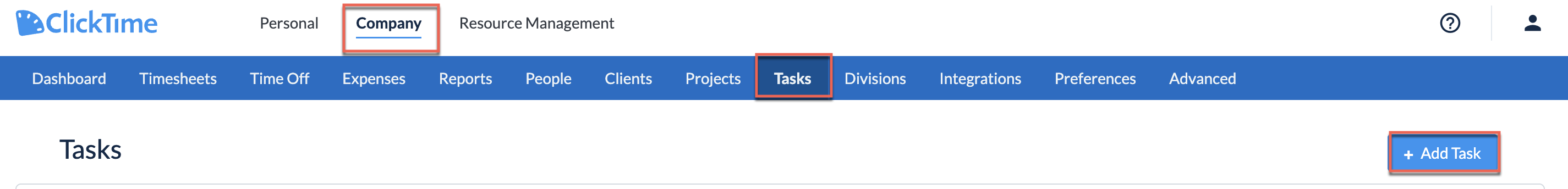 Tasks list page with Add Task button