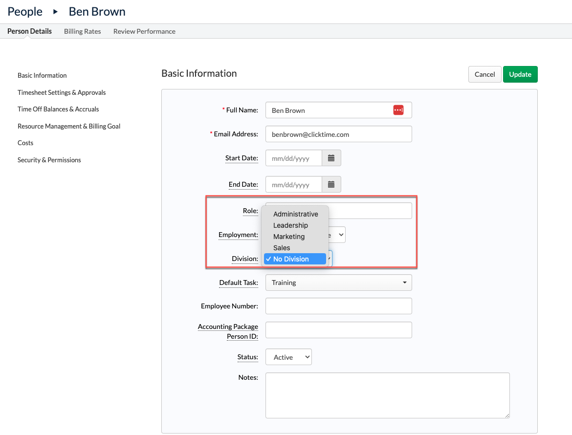 No Division shown on Person Details after inactivation