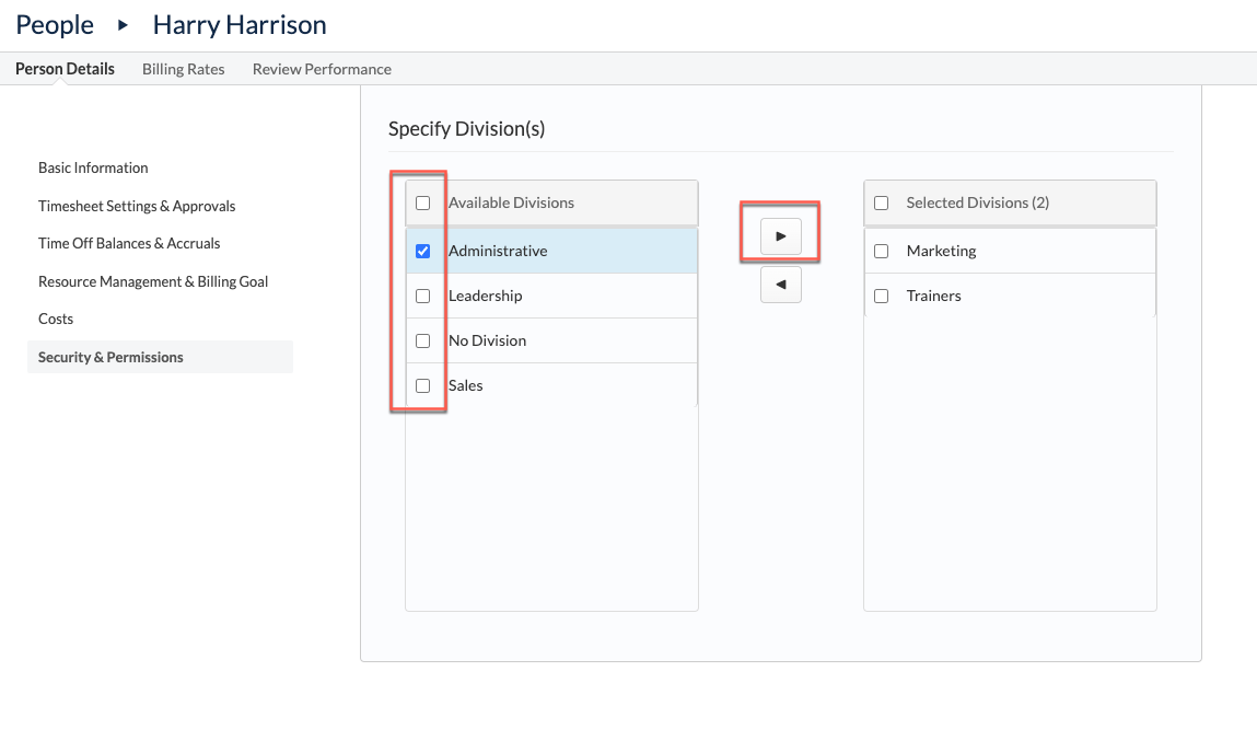 Choose specific Divisions UI