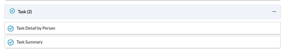 Reports UI with Task filter